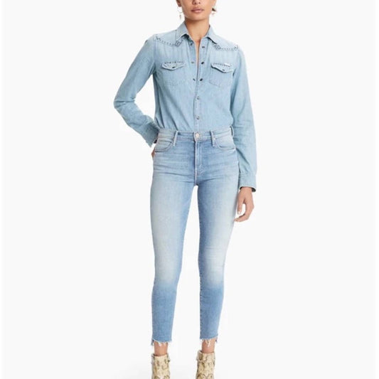 MOTHER The Stunner Zip Ankle Step Fray in Camp Expert SZ 28/6