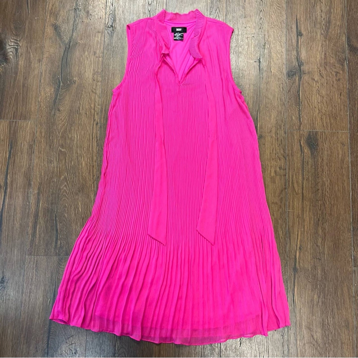 DKNY Split Tie V-Neck Sleeveless Pleated Chiffon Trapeze Dress SZ 10