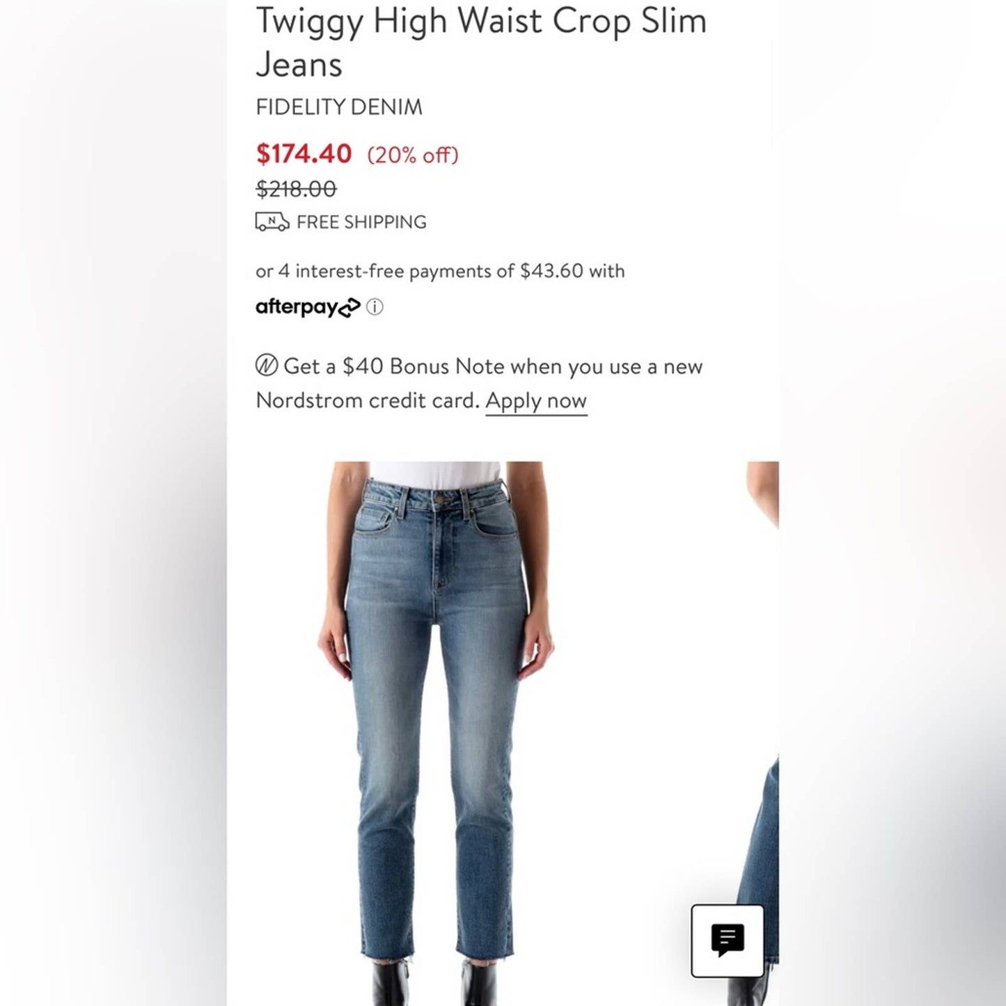 Fidelity denim Twiggy High Waist Crop Slim Jeans SZ 32/12