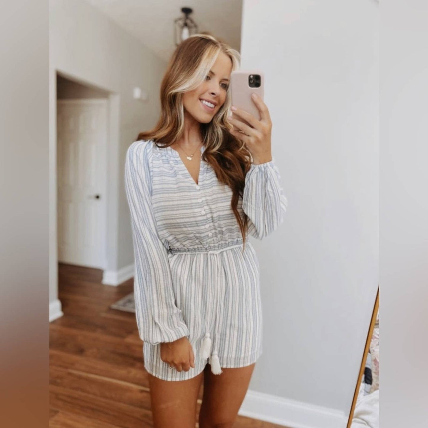 Hem & Thread blue sunset and white romper SZ LG