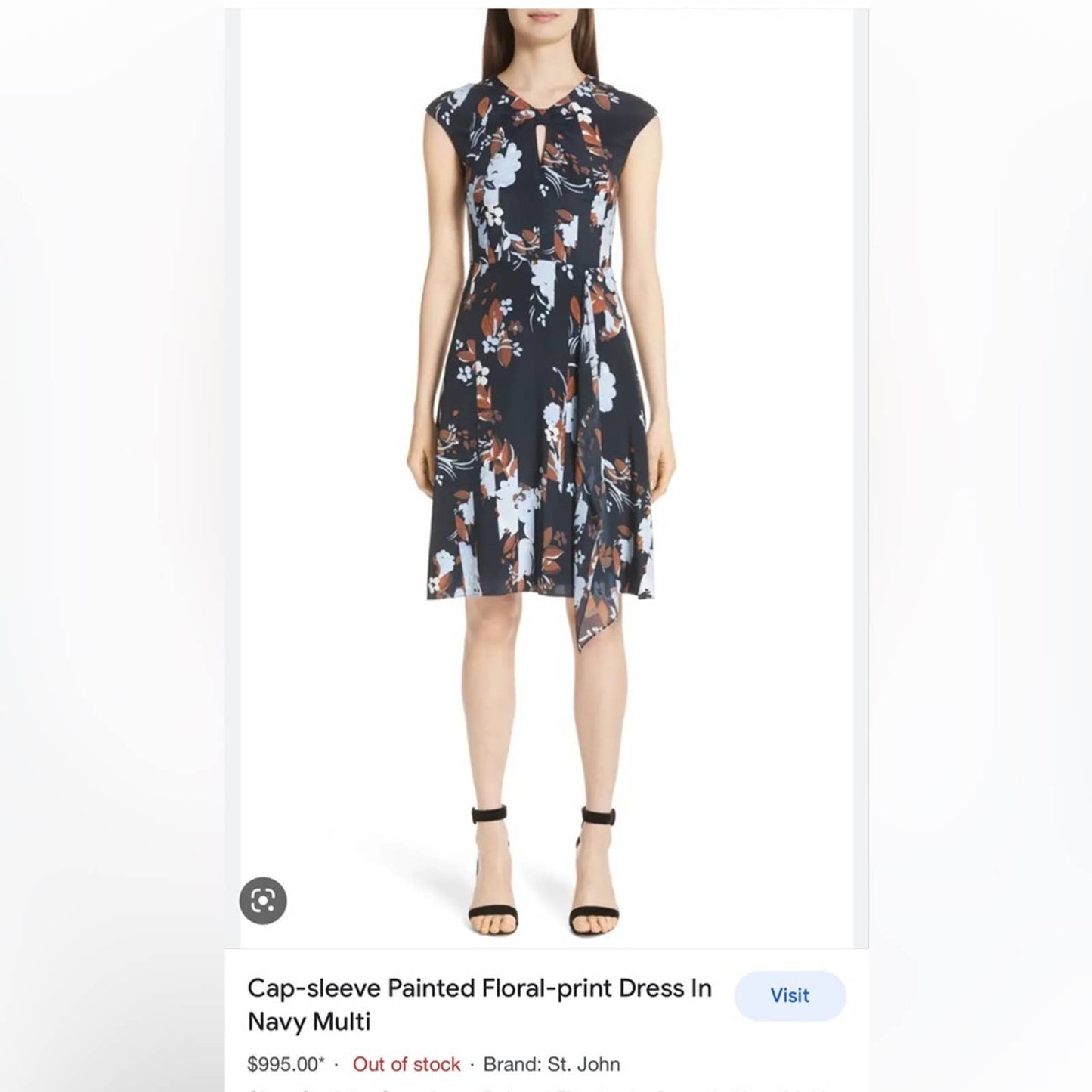 St John cap sleeve painted floral print dress in navy multi SZ 6